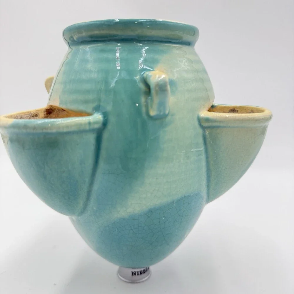 Roseville Art Pottery Ixia Art Deco 1937 hanging pocket planter turquoise 6”
